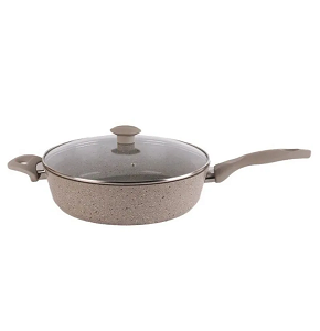 Top Chef 30 cm round beige sauté pan with Pyrex lid and stainless steel frame
