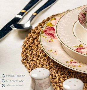 Dinner Set 38 Pieces with Three-Tier Cake Holder Natural Artistic Paintings Model Spring Flowers 17-016


