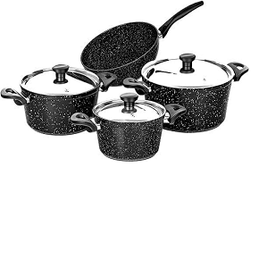 Granite cookware set Top Chef 7 pieces formation (16+22+26) + 28 cm wok black

