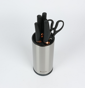  Knife Set 6-Piece with Stand: 7-inch Kitchen Knife, 8-inch Chef Knife, 8-inch Bread Knife, 5-inch Utility Knife, Kitchen Scissors, and Peeler.