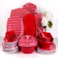 Melamine set 38 pcs square mix red checkered
