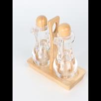  oil and vinegar glass bottle set 2-piece  with handles and a wooden holder K1432