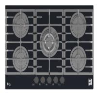 Built-in Purity hob 90 cm, 5 burners (triple burner), full safety system, automatic ignition, front control, heavy-duty pan supports, compatible with natural gas and cylinder gas, right gas outlet, bl