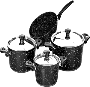 Top Chef Granite 7-Piece Set (Pots 16/22/26 + Wok 28) Black
