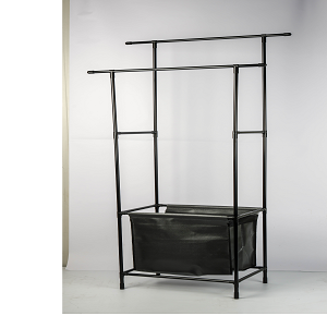 Clothes stand with wheels and storage basket
