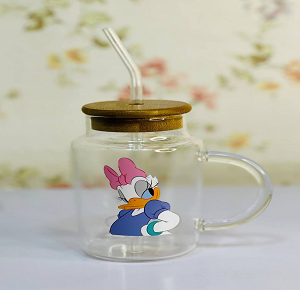 Glass Straw Mug with Disney Shapes and Wooden Lid (7101600)

