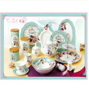 Dinner Set 38 Pieces with Natural Artistic Paintings and Bright Colors Model Spring Birds 004-20

