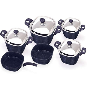 Granite cookware set Top Chef 10 pieces square formation (18+20+24+28) + 26 cm frying pan + 26 cm black tray

