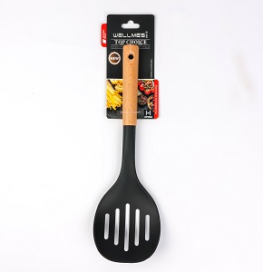 Wellmes Angled Silicone Spoon with Wooden Handle

