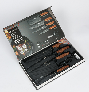  Knife Set – 6 Pieces: 8-inch Kitchen Knife, 8-inch Chef Knife, 8-inch Slicing Knife, 3.5-inch Paring Knife, Kitchen Scissors, and Vegetable Peeler.