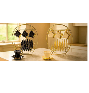 Dream Lotus Coffee Cup Set 12 pcs – Dream Lotus on Crown Colors Gold Stand 3037
