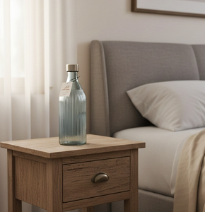 Glass Water Bottle Blue Ribbed with Silver Lid - abdo-109-13 E