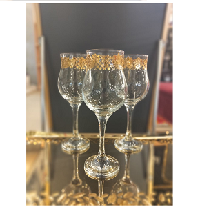 Al-Saqr Glass Set, 6 Pieces Gold Engraved Floral Design - 778-8