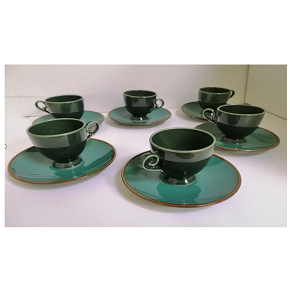 Royal Alfredo Coffee Set, 12 pcs, Porcelain (6 Coffee Cups + 6 Saucers), Cube – Jada, Dark Olive Green
