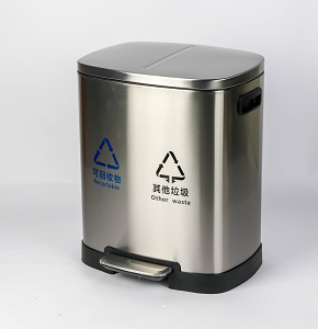 Double trash bin 48 liters (24+24) - stainless steel - foot pedal open - waste separation

