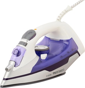 MediaTech Iron Steam 2400 Watts Ceramic Soleplate, White & Purple - MT-C2331
