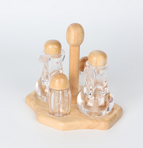 Spice Set 4-Piece with Wooden Lids (2 Oil Bottles + 2 Spice Jars)-KA0009