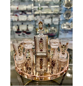 Sherbat Set Square Embossed Flower – Hand-Embellished, 7 Pieces
