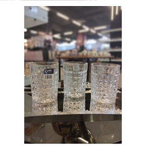 Living Home glass cup, set of 6 pieces, transparent with a multi-faceted design and thick base