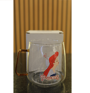 Glass mug with Ariel shapes, gold hand
