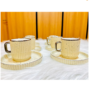 Porcelain Coffee Set 6 Pcs with Plates, Latte MG12-43