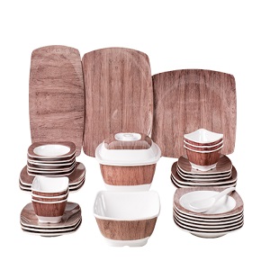 Melamine set Dream Lotus, 38 pieces, square kazan, in brown color.