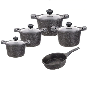 Aboud Die-Cast Granite 9-Piece Cooking Set (Pots 18/20/24/28 + Frying Pan 28) Beige


