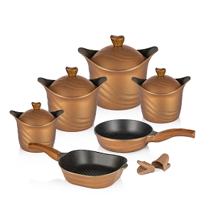 Kazán Granite Set 10 Pieces, consisting of 4 Pots (32-24-20-18), a 30 cm Grill, and a 26 cm Frying Pan

