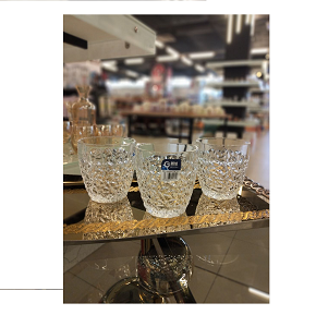 Living Home glass cup, set of 6 pieces, transparent with a 3D curved design that provides a unique texture and high elegance 
