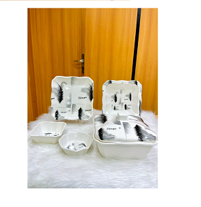 Melamine dinner set, 38 pieces, with a soft feather design.
