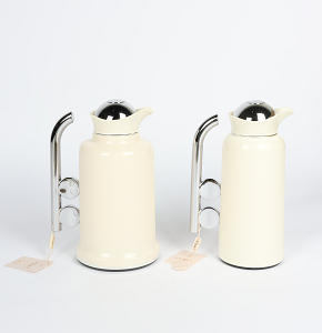 Penguin Thermos Flask Set – 2 Pieces (1L + 0.7L), Matte Cream Color with Silver Handle
