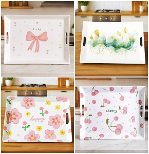 Melamine Breakfast Tray, Rectangular, Printed Design, With Handle, 60 × 45 cm - abdo - 28 - 28


