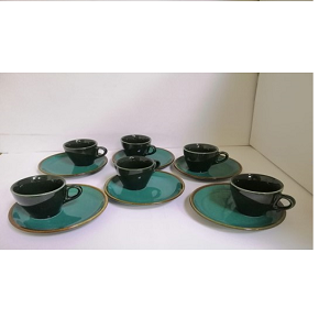 Royal Alfredo Coffee Set, 12 pcs, Porcelain (6 Coffee Cups + 6 Saucers), Costa – Jada, Dark Olive Green
