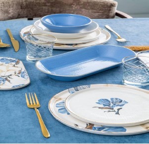 Dinner Set Porcelain 30 Pieces Glory Model Water Flowers with Smooth Pattern
