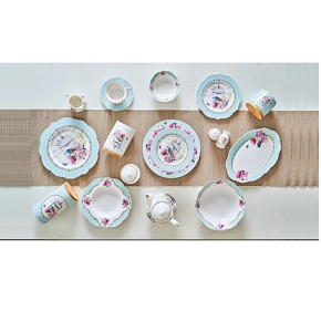 51-piece Bangladesh dinner set with natural artistic patterns and bright colors in the Spring Birds model code YK16010
