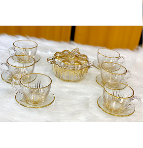 2M savana 14 pieces set 6 tea mugs with plate + bonbonniere with lid

