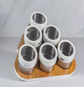 Tessie & Jessie Glass Spice Set 5 Pieces with Wooden Base SK-9368

