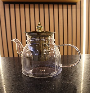 Pyrex glass teapot, white ribbed with stainless steel strainer TML - 377
