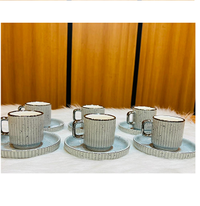 Porcelain Coffee Set 6 Pcs with Plates, Grey MG12-44