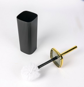 Toilet cleaning brush in black with golden handle
