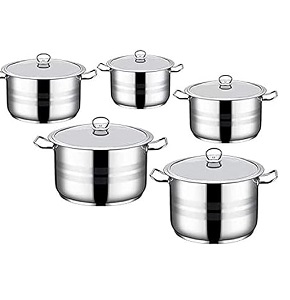 Aboud Original Striped Pot Set with Steel Handles (Adjustable) 10 pcs (16-18-20-24-32)


