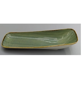 Serving rectangular porcelain plate Danny Home with interlaced olive artistic colors and gilded edges Dimensions 30 × 9.5 × 5 cm CZT04-31

