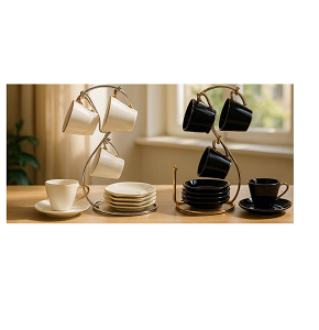 Dream Lotus Coffee Cup Set 12 pcs – Dream Lotus on Wavy Gold Stand (Square) 3003
