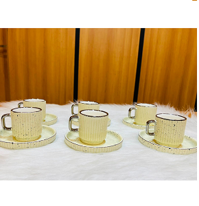 Porcelain Coffee Set 6 Pcs with Plates, Off-White MG12-42