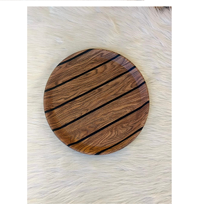 Round Wooden Tray with Stripes 27 cm – Durable wood, elegant design, lightweight and easy to carry
