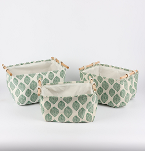 Storage Box with Leaf drawing Green and White D4040-1