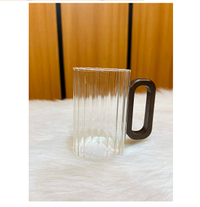 Mug Ribbed Glass With Wooden Handle MG1605-6