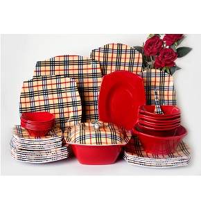 Melamine set 38 pcs square mix red checkered
