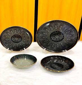 Porcelain Dinner Set 24 Pieces - Glory - Night Elegant Model with Luxurious Matte Black Pattern
