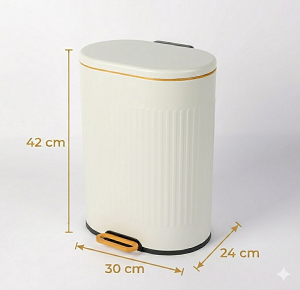 Trash bin 12 liters - round white with striped design - hydraulic open
